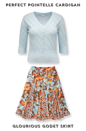 Perfect Pointelle Cardigan and Godet Skirt
